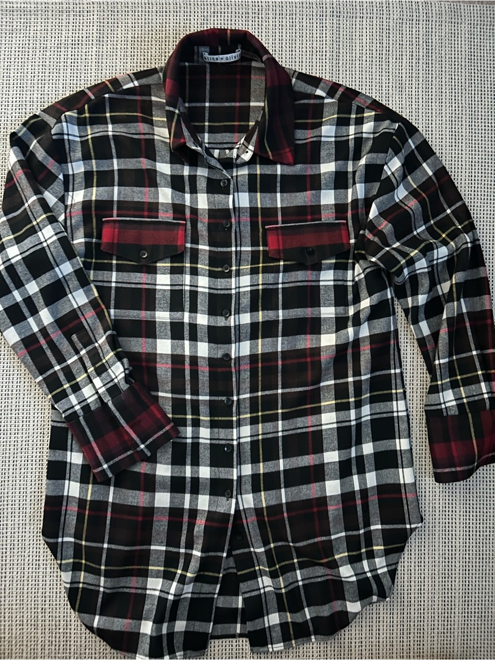 Alice + Olivia Black, White & Red Plaid Button-Down Shirt